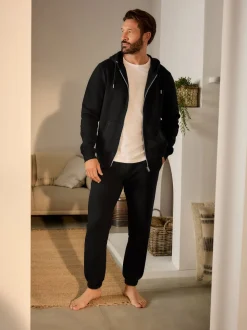 Black Cuffed Brushback Heavyweight Open Joggers