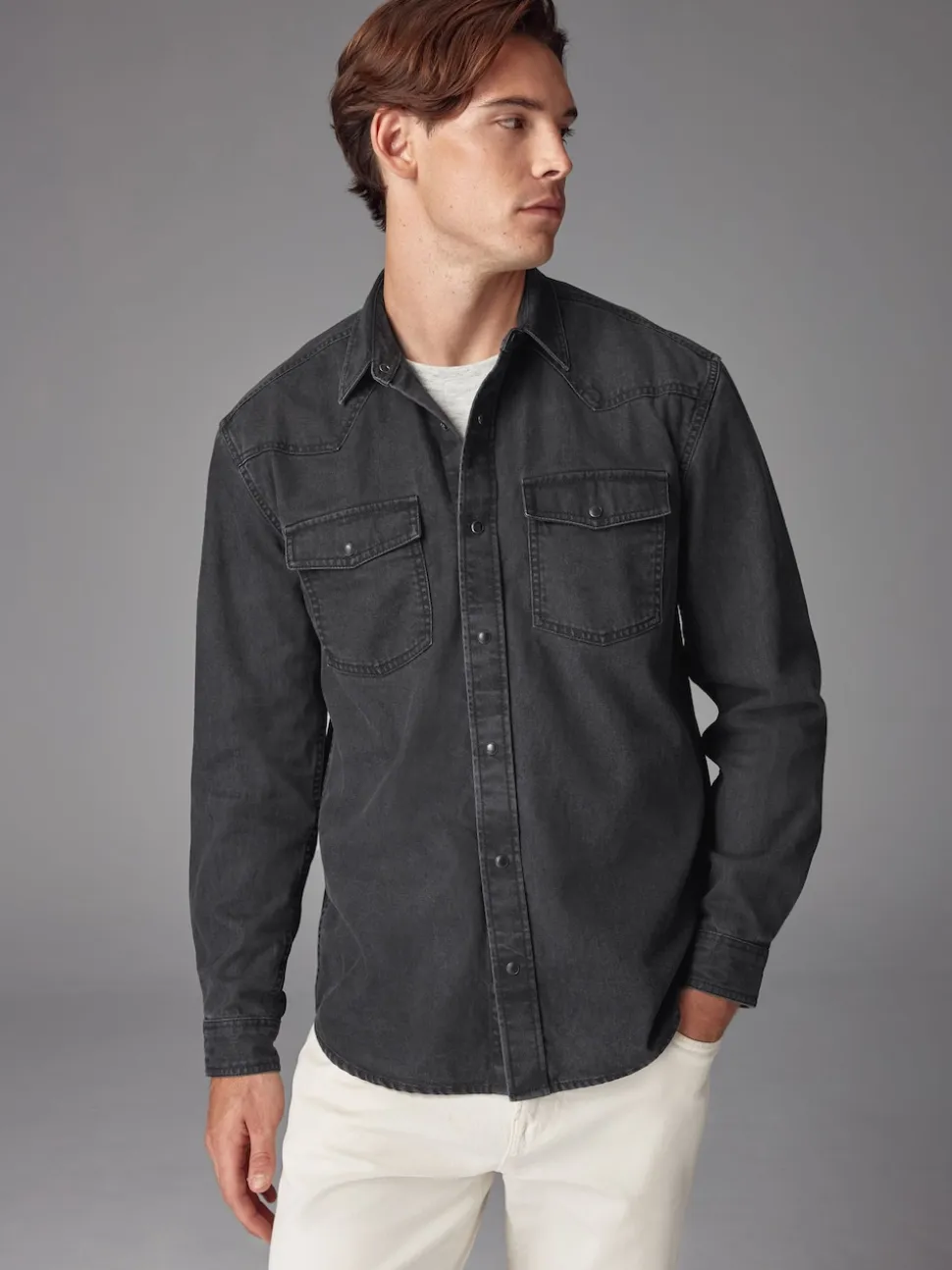Black Denim Western 100% Cotton Long Sleeve Shirt