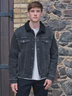 Black Denim Western Jacket with Borg Lining