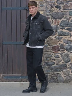 Black Denim Western Jacket with Borg Lining