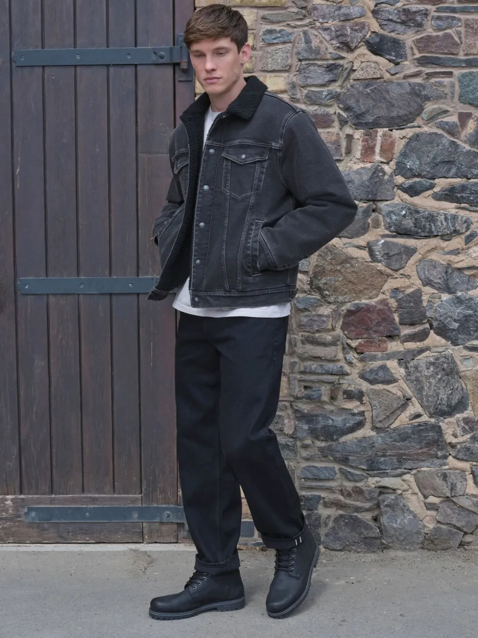 Black Denim Western Jacket with Borg Lining