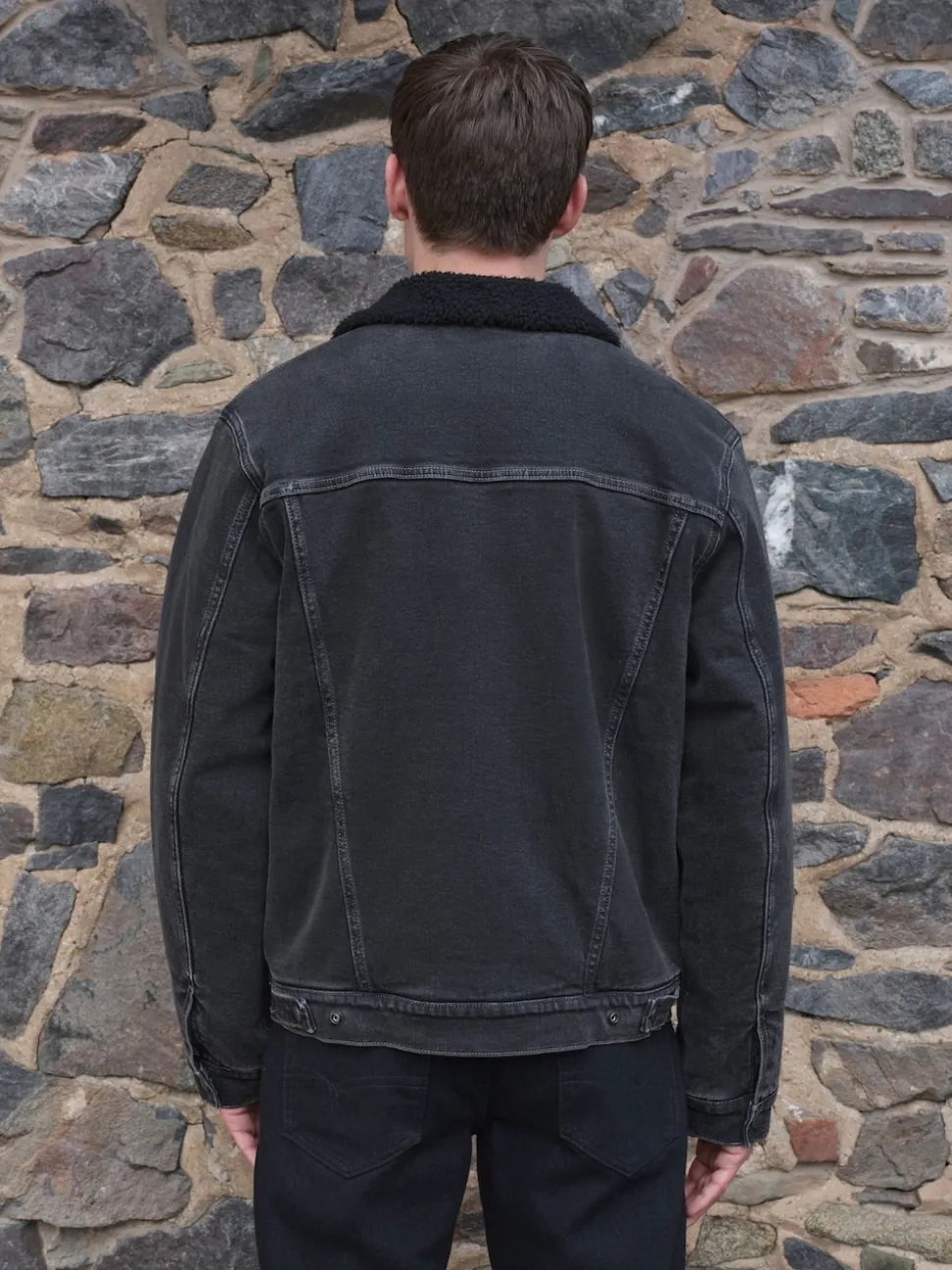 Black Denim Western Jacket with Borg Lining