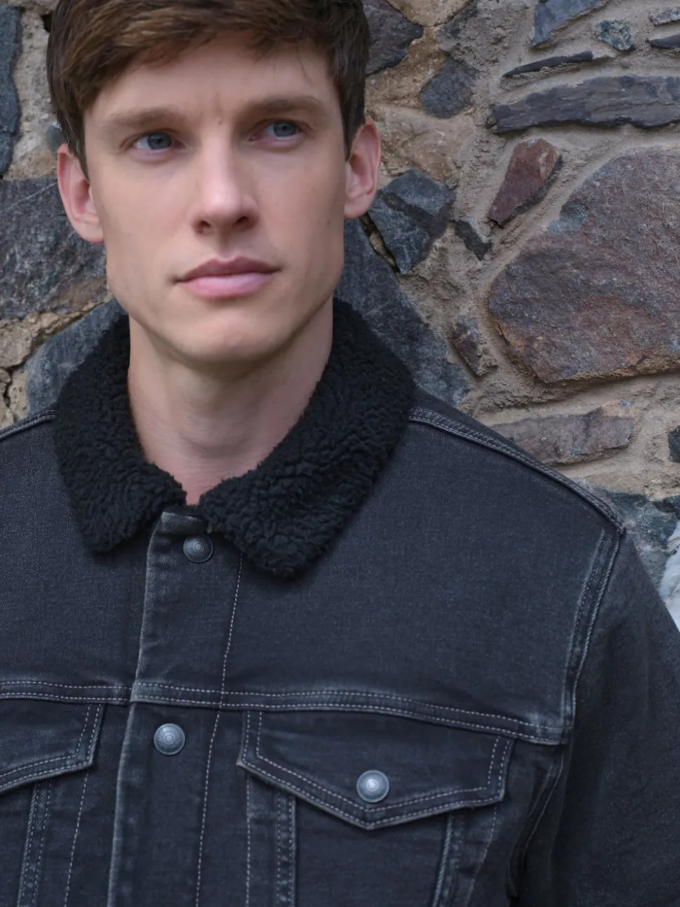 Black Denim Western Jacket with Borg Lining