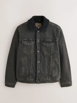 Black Denim Western Jacket with Borg Lining