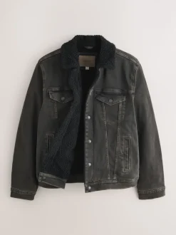 Black Denim Western Jacket with Borg Lining