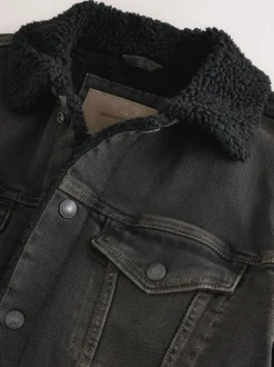 Black Denim Western Jacket with Borg Lining