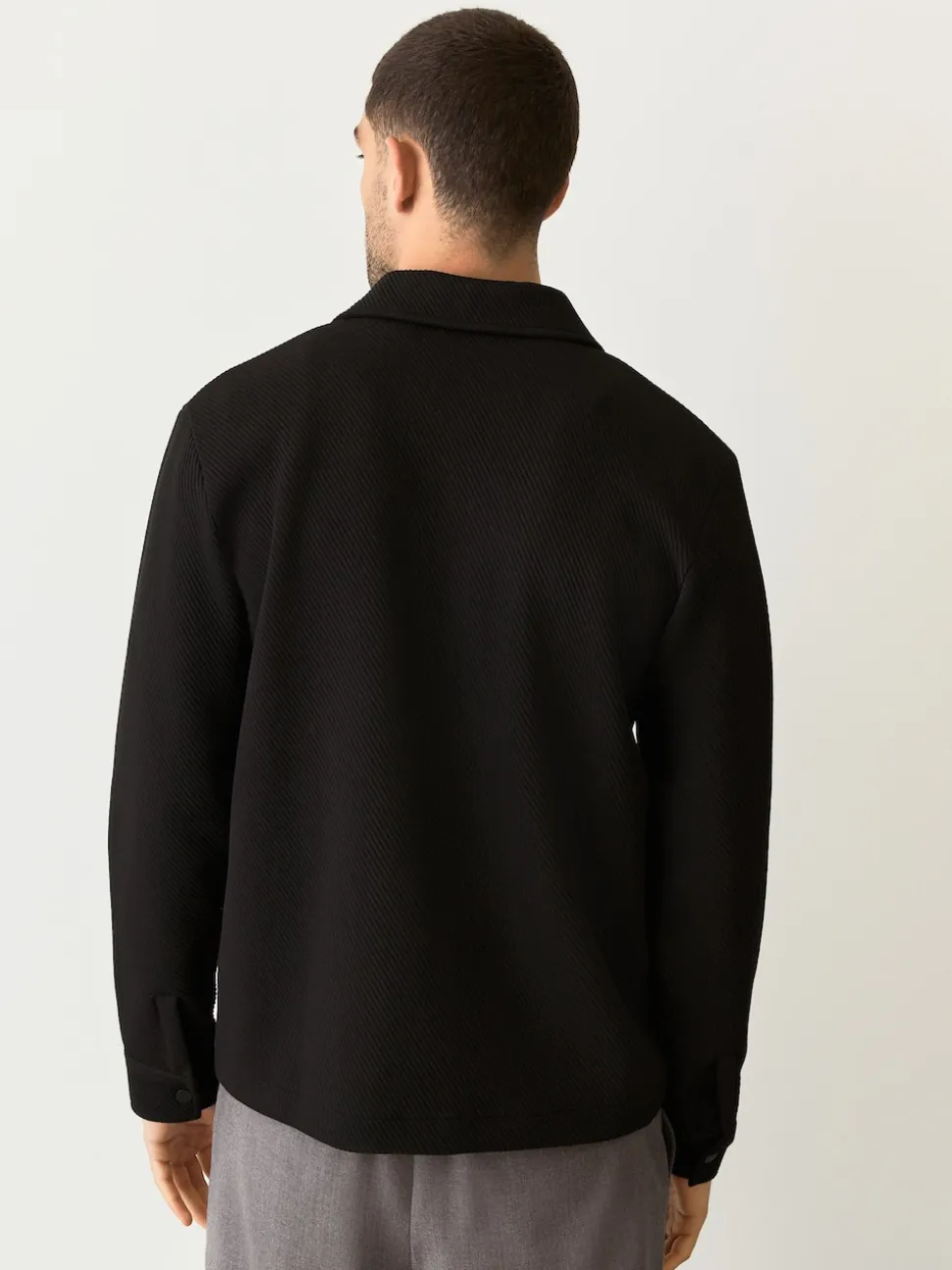 Black Diagonal Texture Jersey Shacket