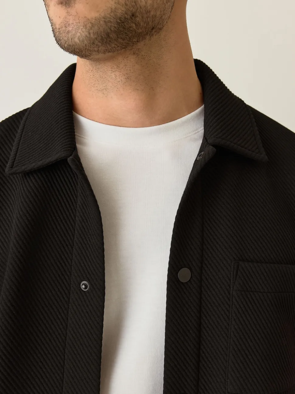 Black Diagonal Texture Jersey Shacket