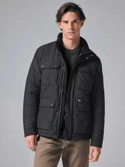 Black Diamond Quilted Shower Resistant Biker Jacket