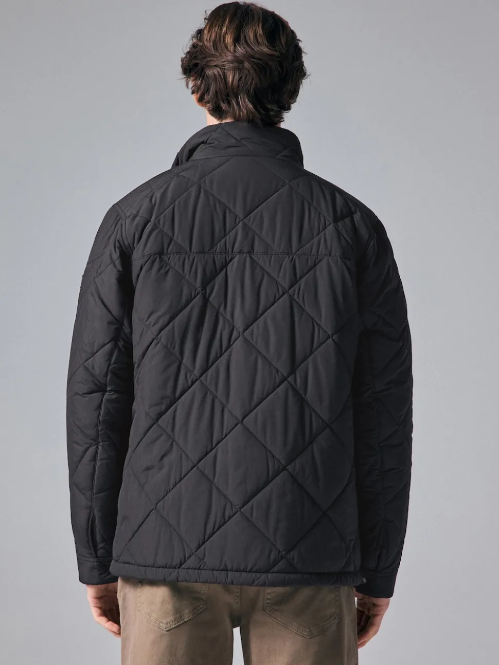 Black Diamond Quilted Shower Resistant Biker Jacket