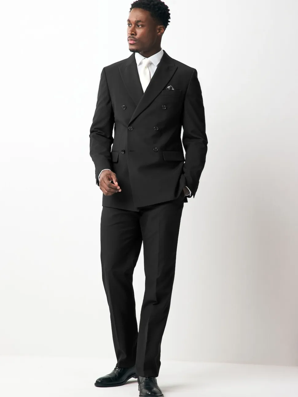 Black Double Breasted Tailored Two Button Suit Jacket