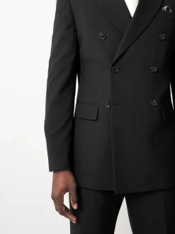 Black Double Breasted Tailored Two Button Suit Jacket