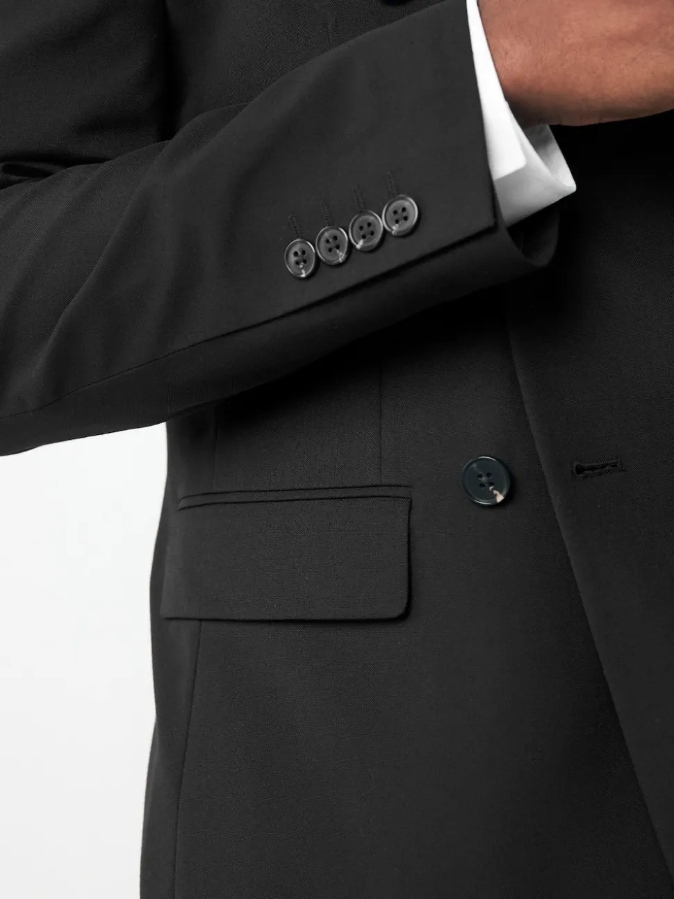 Black Double Breasted Tailored Two Button Suit Jacket