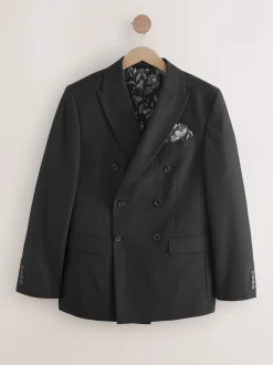 Black Double Breasted Tailored Two Button Suit Jacket
