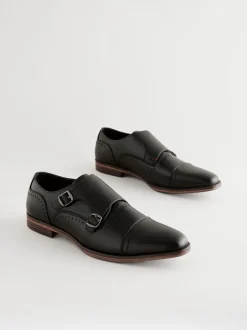 Black Double Monk Toe Cap Shoes