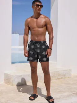 Black Embroidered Swim Shorts