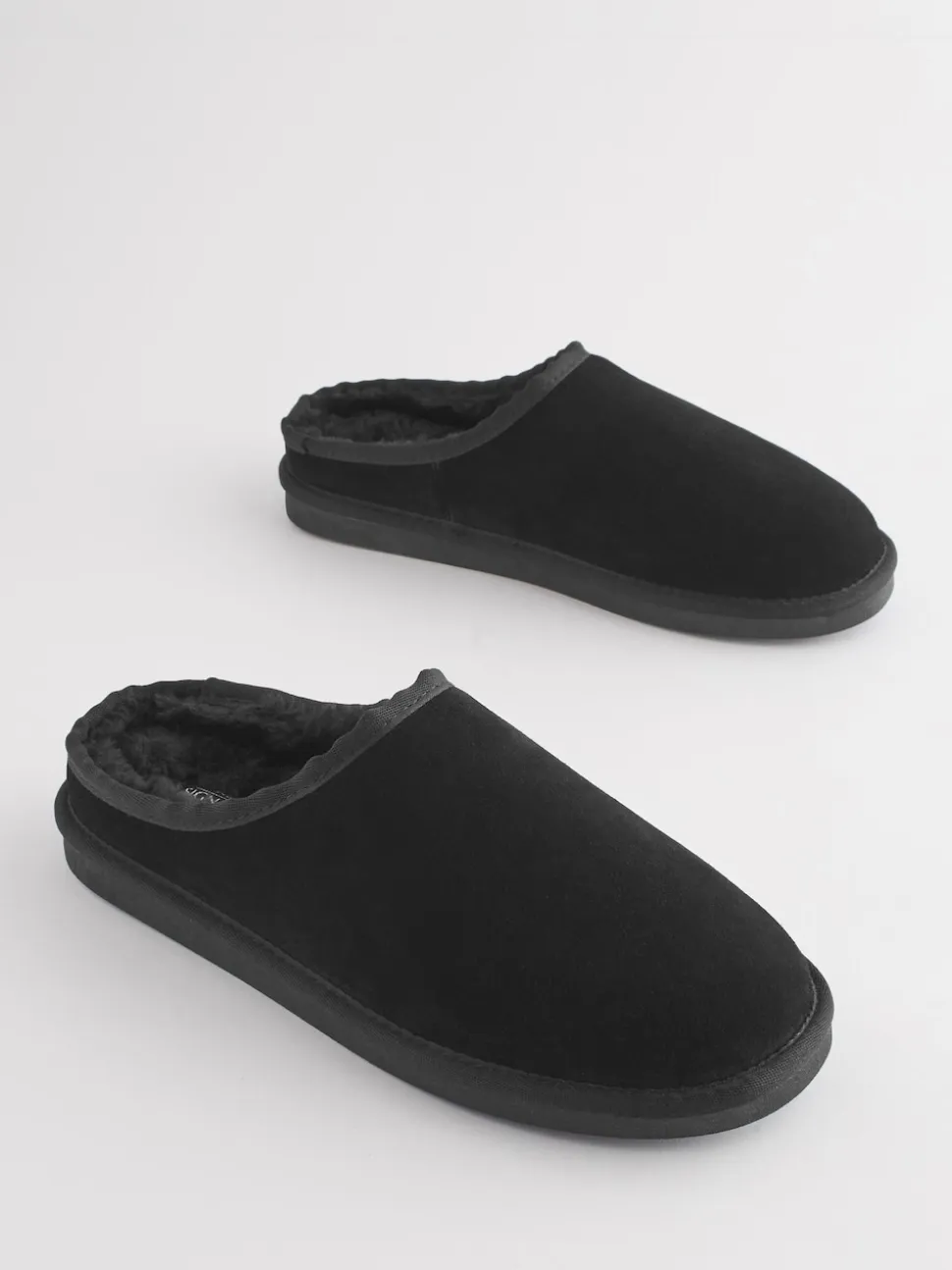 Black Faux Fur Lined Signature Suede Mule Slippers