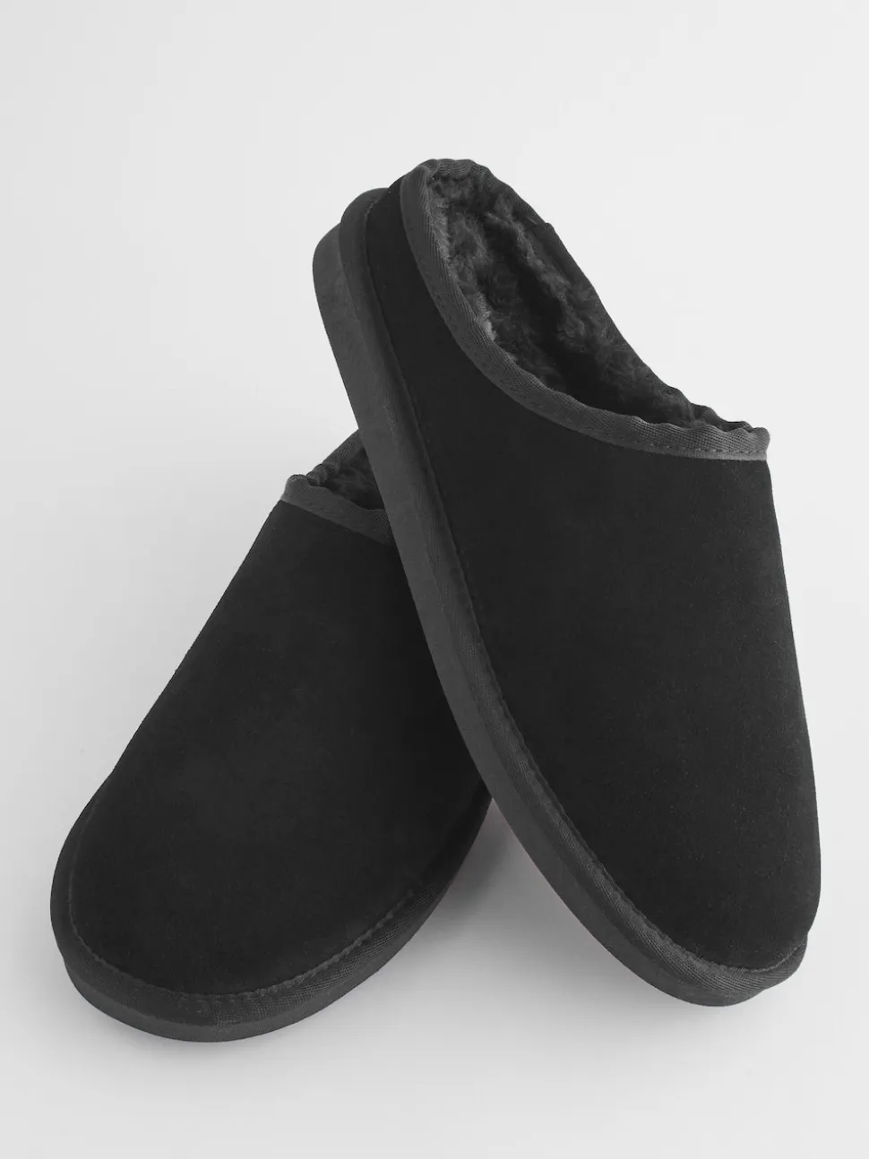 Black Faux Fur Lined Signature Suede Mule Slippers