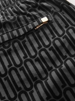 Black Flock Printed Swim Shorts