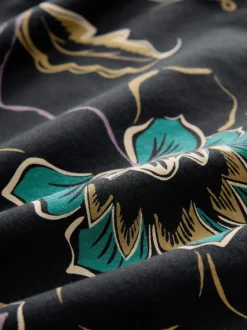 Black Floral Short Sleeve Print Polo Shirt