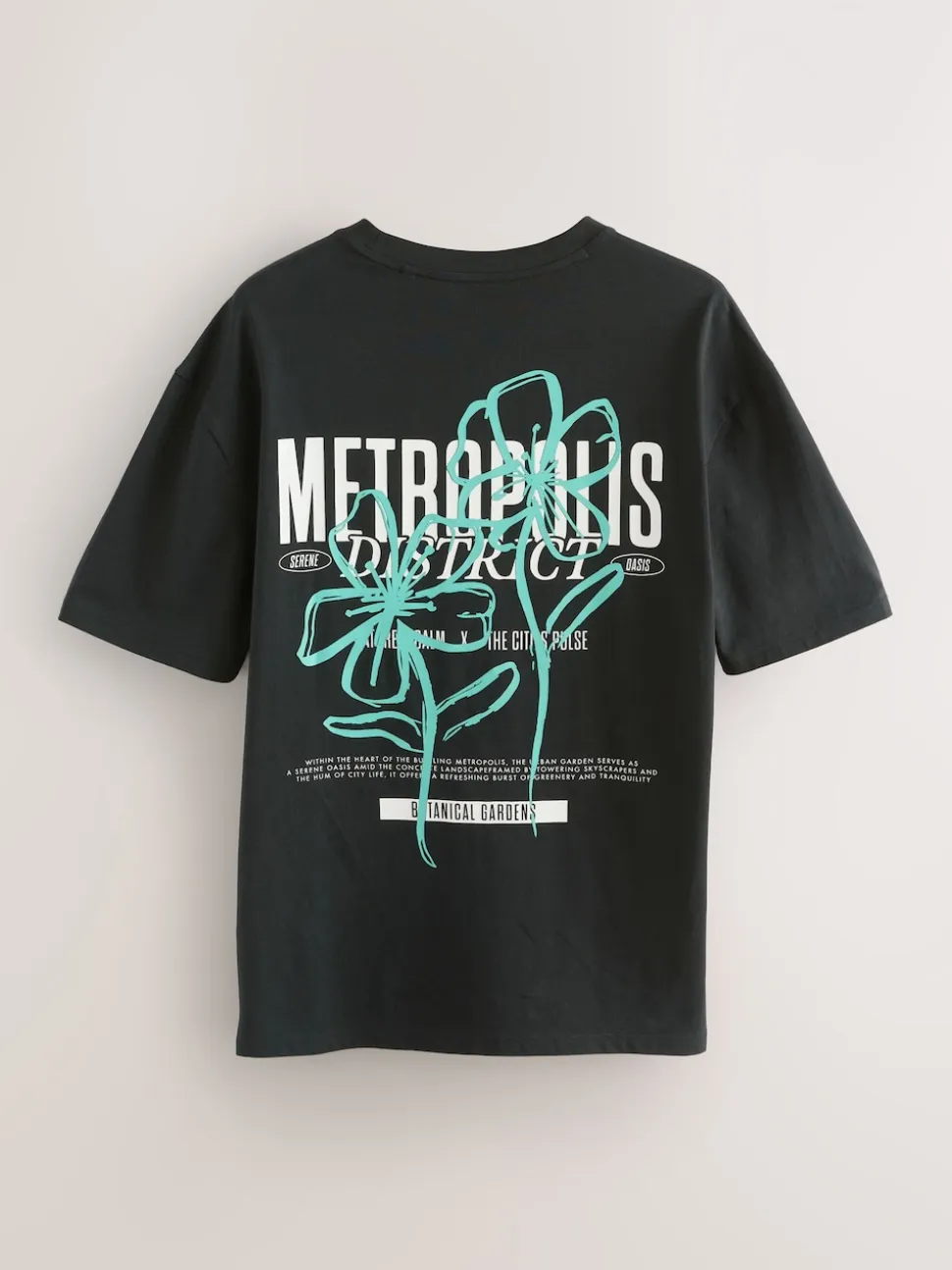 Black Flower Relaxed Fit Graphic Print Heavy Weight T-Shirt
