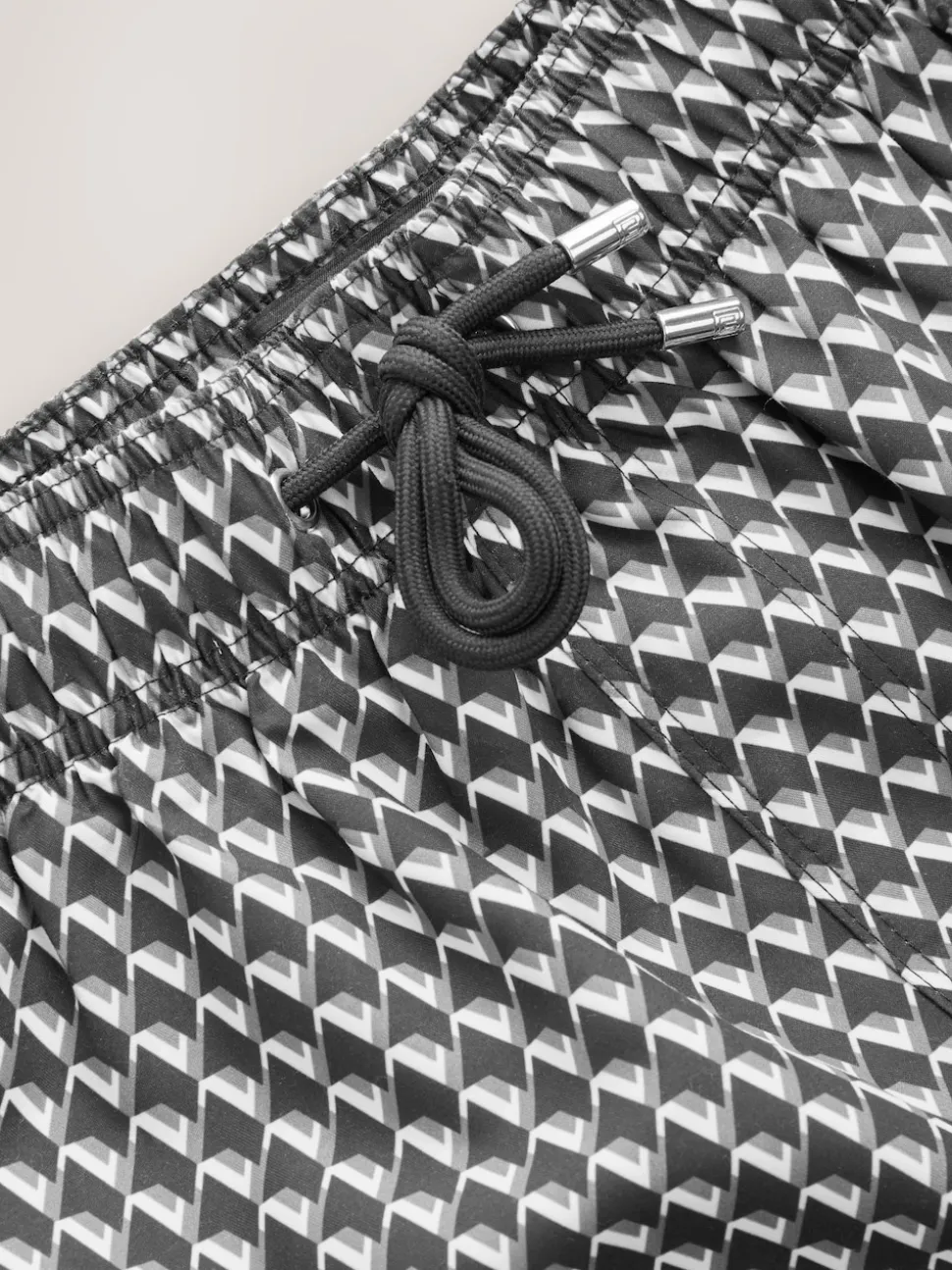 Black Geometric Printed Swim Shorts
