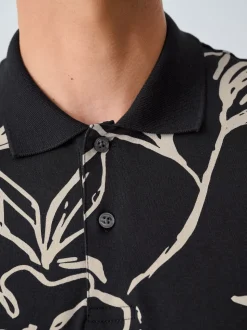 Black Gold Floral Short Sleeve Print Polo Shirt