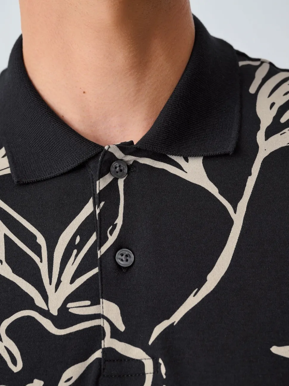 Black Gold Floral Short Sleeve Print Polo Shirt