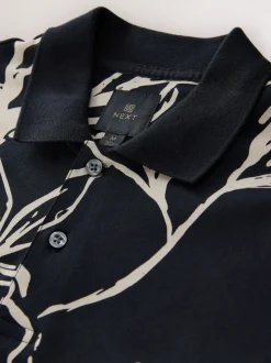 Black Gold Floral Short Sleeve Print Polo Shirt
