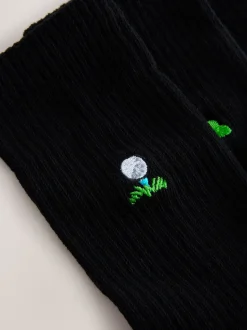 Black Golf Embroiderd Sports Socks 4 Pack