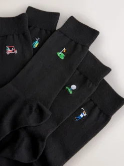 Black Golfing Fun Embroidered Socks 5 Pack