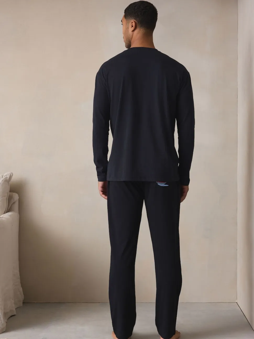 Black Graphic Long Sleeve Jersey Pyjamas Set