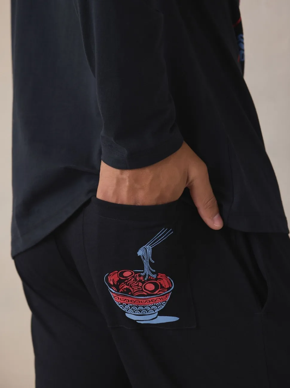 Black Graphic Long Sleeve Jersey Pyjamas Set
