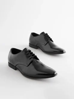 Black Hi-shine Derby Lace- Up Shoes