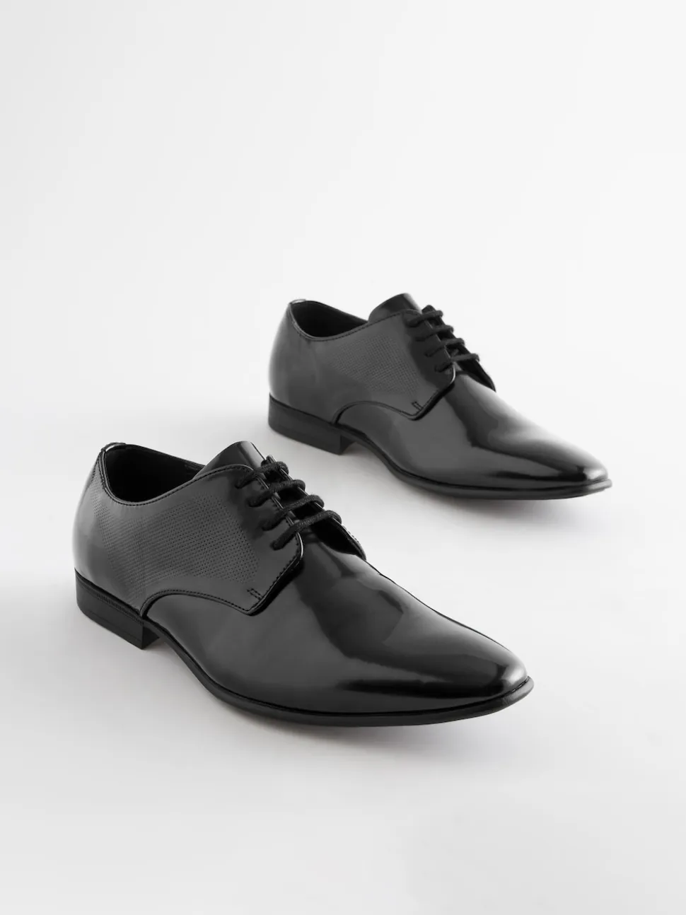 Black Hi-shine Derby Lace- Up Shoes