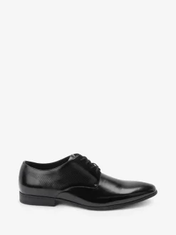 Black Hi-shine Derby Lace- Up Shoes