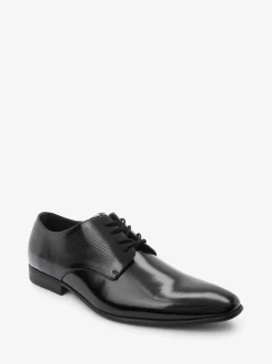Black Hi-shine Derby Lace- Up Shoes