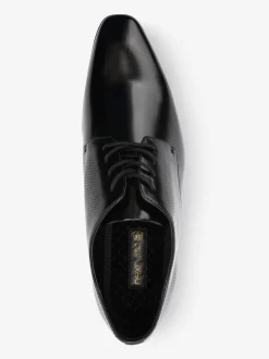 Black Hi-shine Derby Lace- Up Shoes