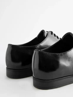 Black Hi-shine Derby Lace- Up Shoes