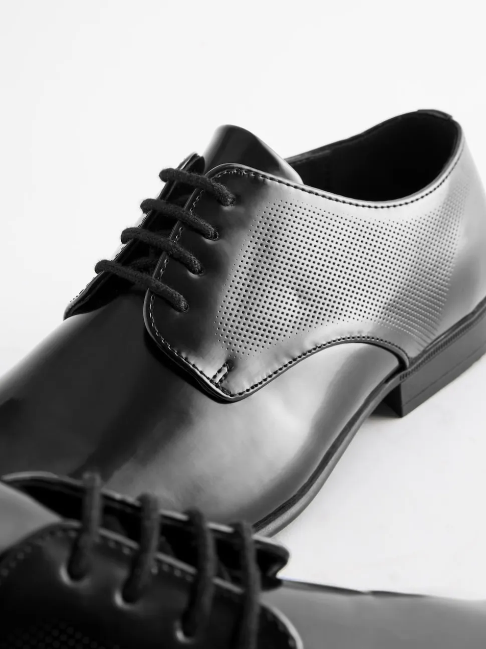Black Hi-shine Derby Lace- Up Shoes