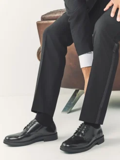 Black Hi-Shine Leather Derby Shoes
