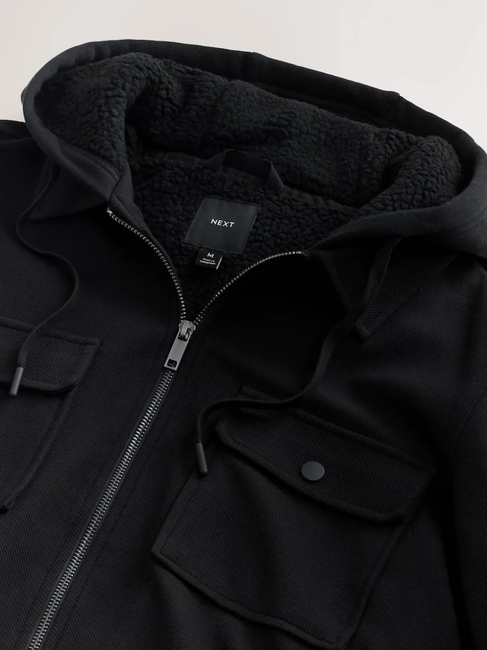 Black Hooded Borg Fleece Lined Shacket