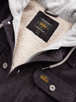 Black Hooded Corduroy Borg Lined Shacket