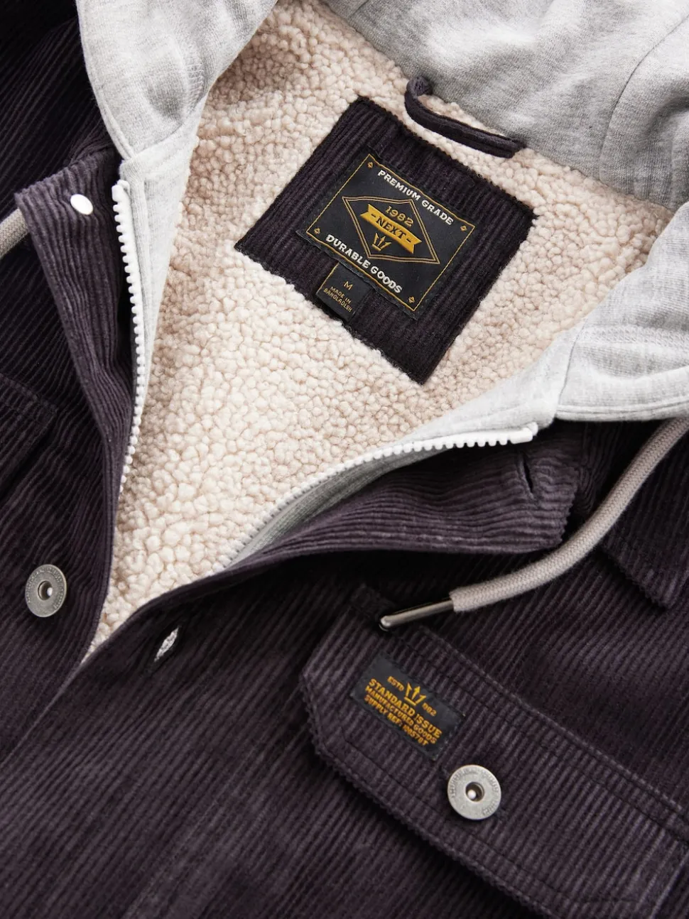 Black Hooded Corduroy Borg Lined Shacket