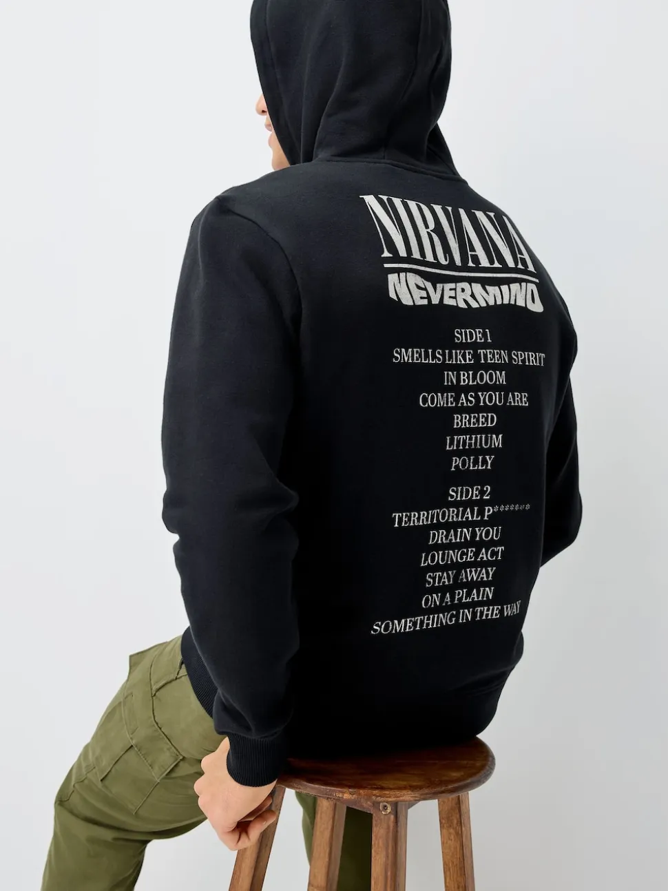 Black Hooded Nirvana Licence Graphic Print Zip Through Hoodie