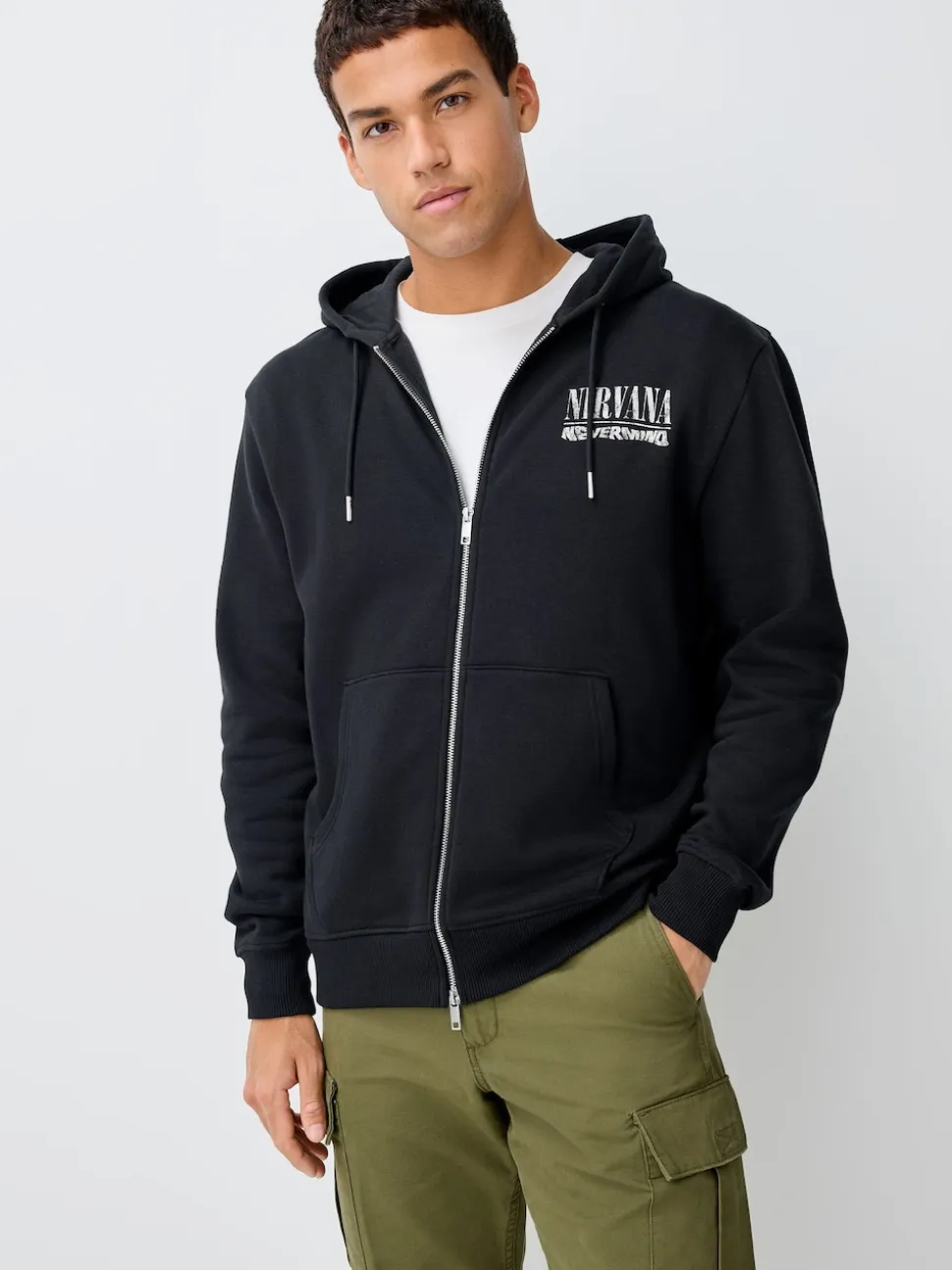 Black Hooded Nirvana Licence Graphic Print Zip Through Hoodie