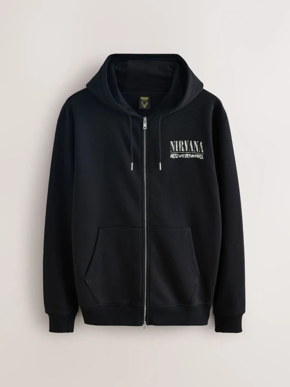 Black Hooded Nirvana Licence Graphic Print Zip Through Hoodie