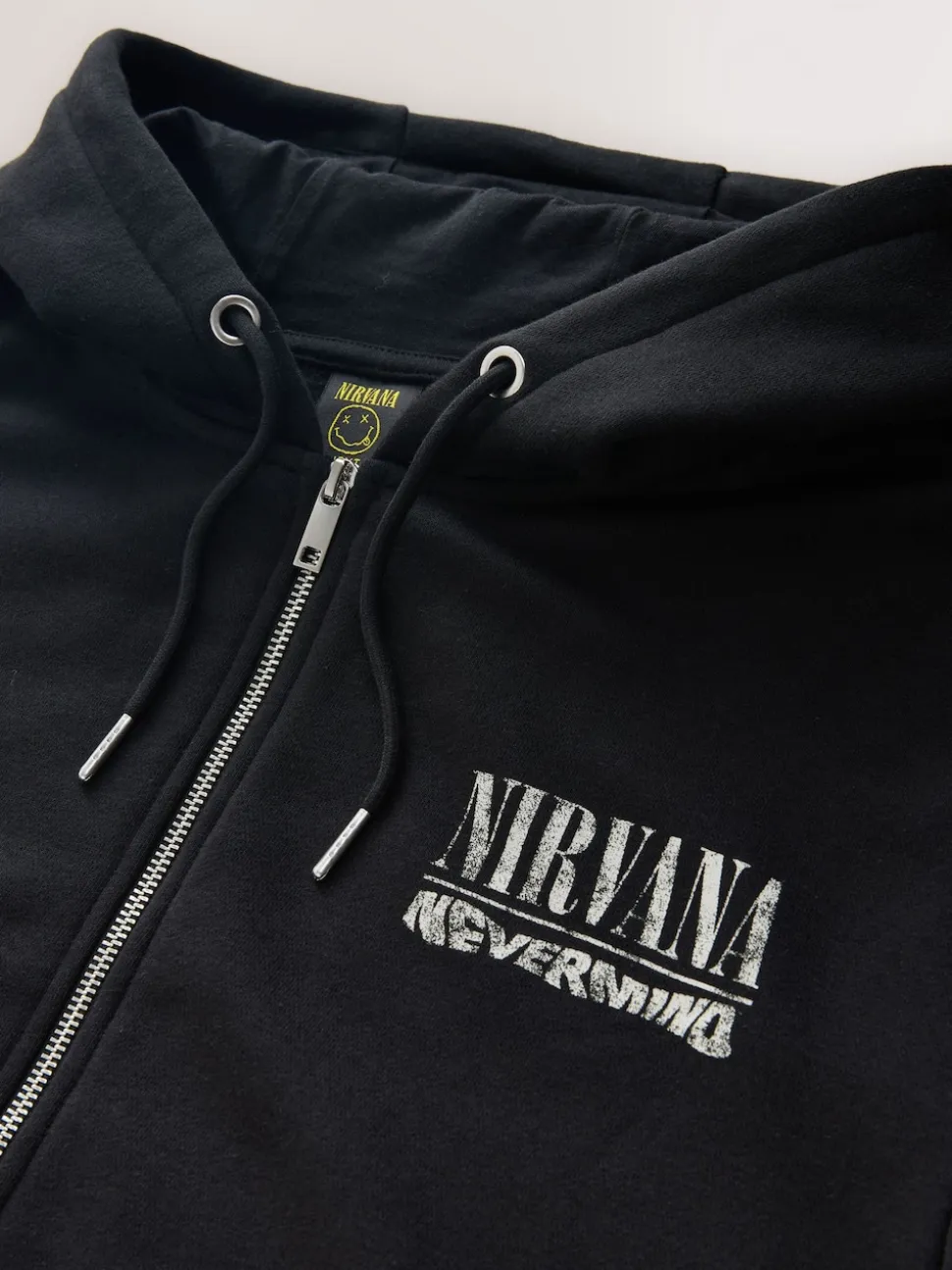 Black Hooded Nirvana Licence Graphic Print Zip Through Hoodie