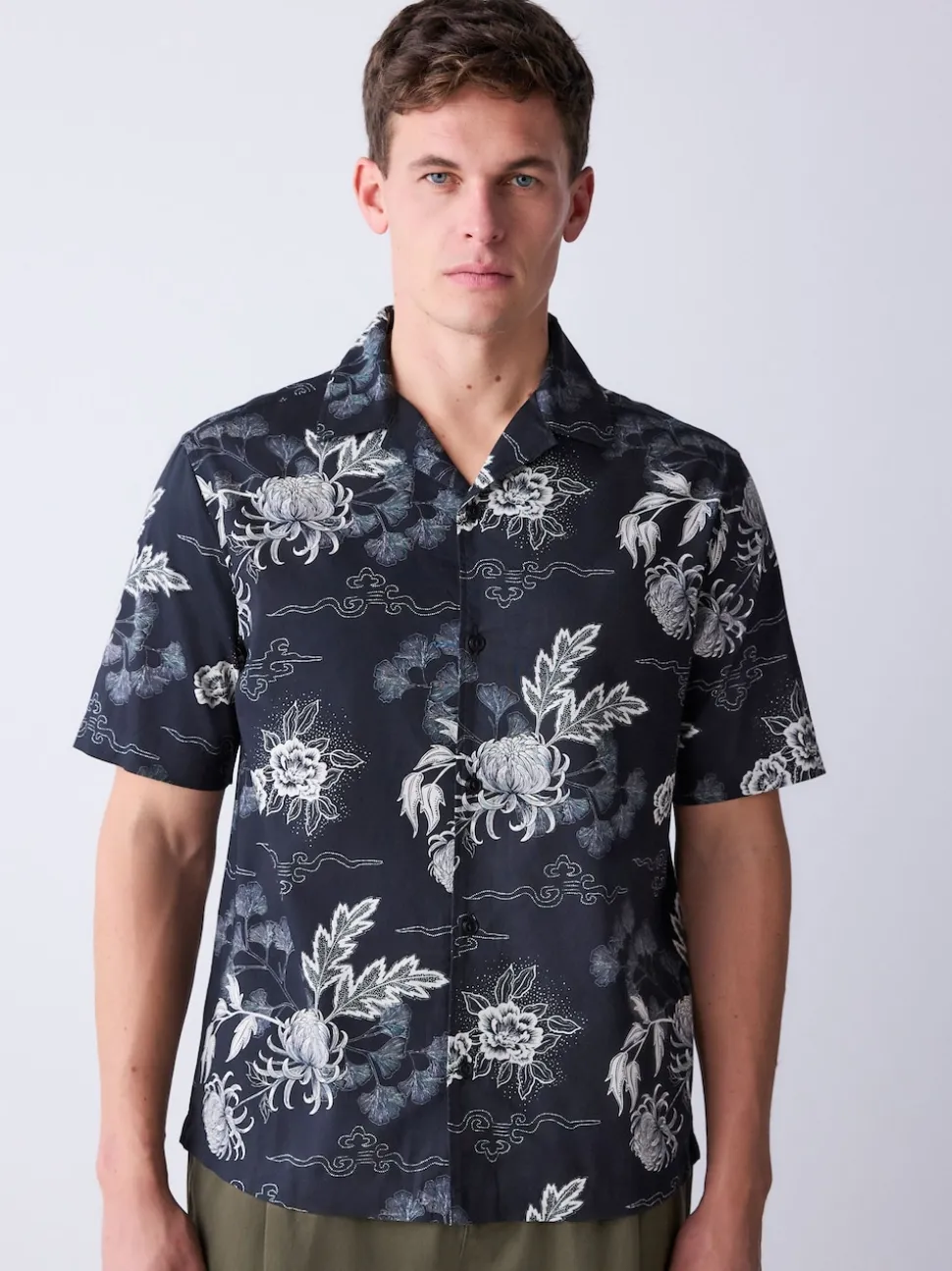 Black Japanese Style Print Short Sleeve Shirt