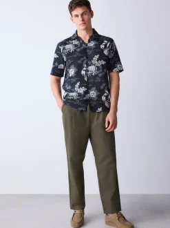 Black Japanese Style Print Short Sleeve Shirt